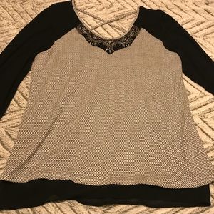 Black and white long sleeve blouse